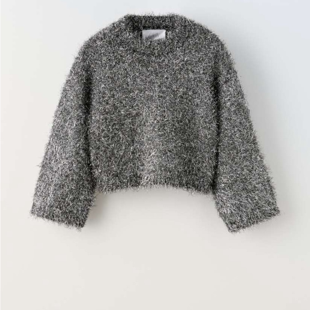Zara silver fluffy foil fuzzy sweater.
